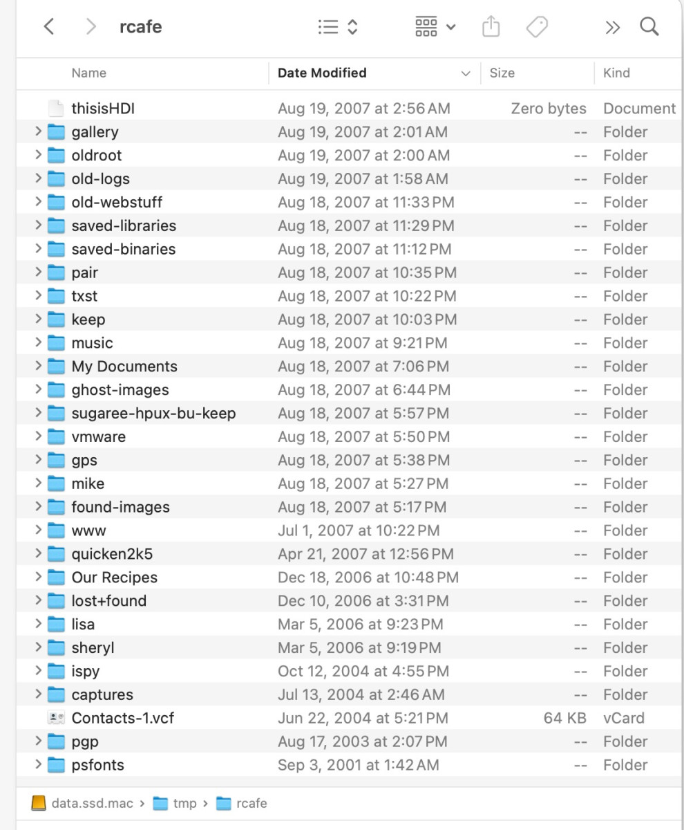 Top level folder listing for 17 year old drive.